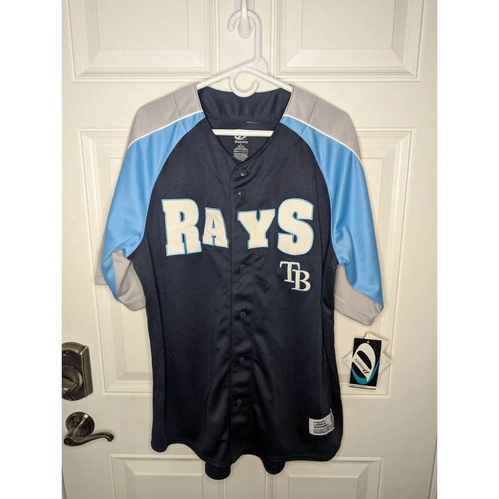 Dynasty Tampa Bay Rays Jersey Men's Large Blue Gray Button MLB Official NWT